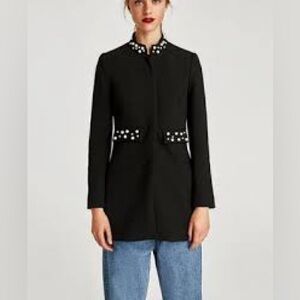 Zara Black blazer with elegant pearl embellishments. Size XS